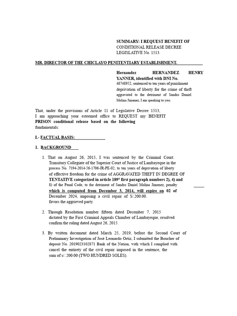 Request For Conditional Release Penitentiary Benefit | PDF | Prison ...