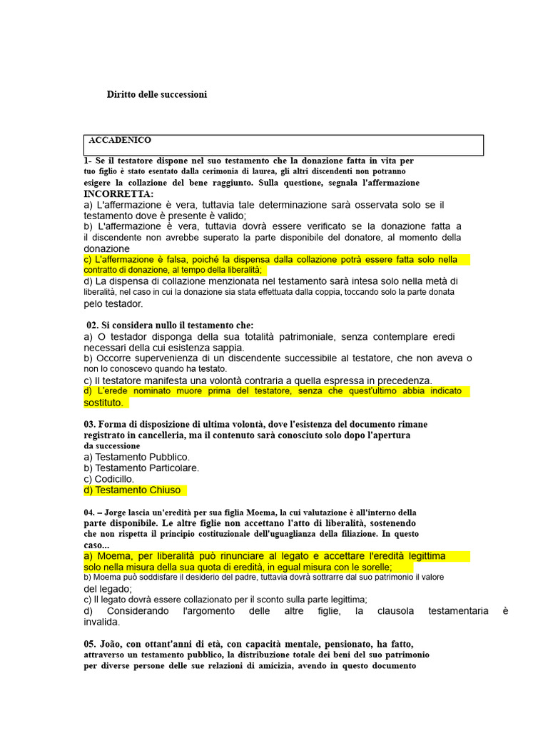 QUESTIONS OF SUCCESSION LAW (SUCCESSORY) WITH ANSWERS | PDF