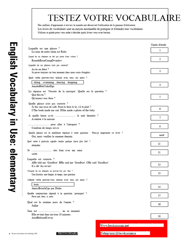 Testez votre vocabulaire en anglais | PDF | Verbe | Phrase