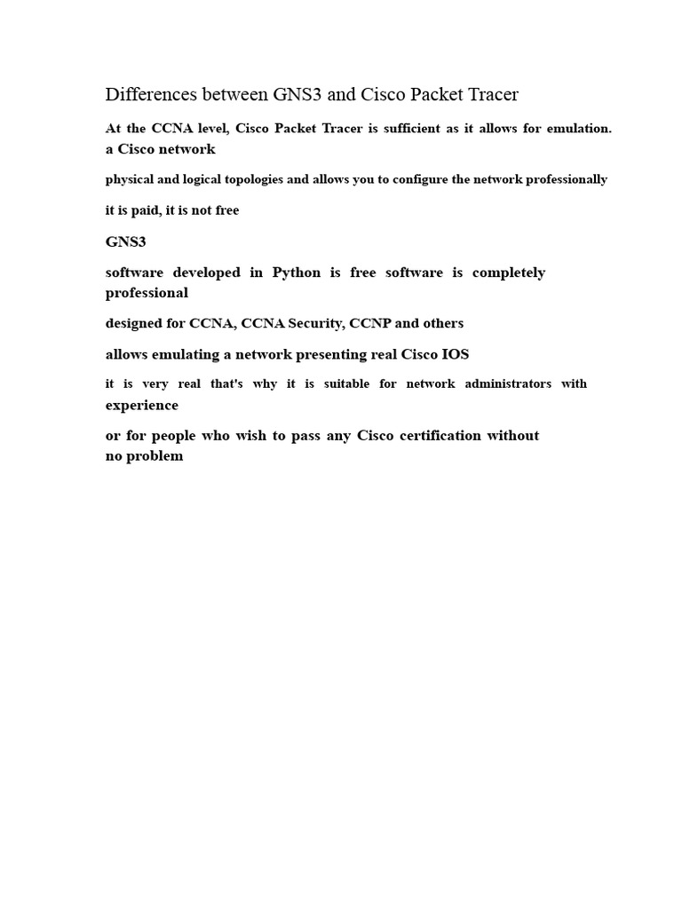 GNS3 vs Cisco Packet Tracer Explained | PDF