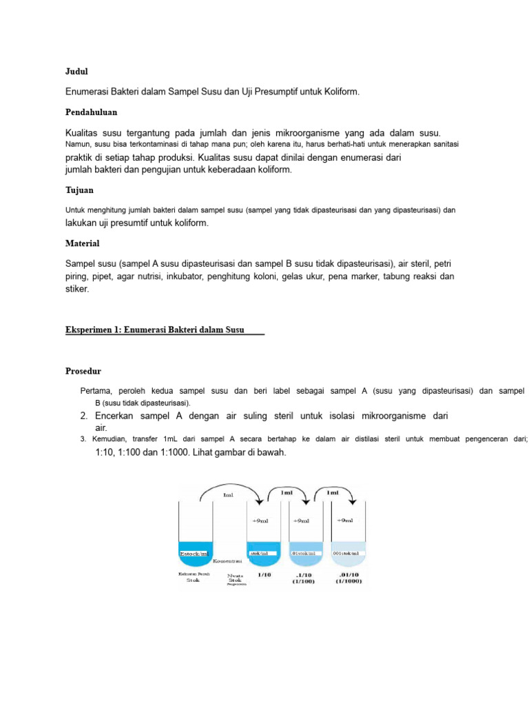 Enumerasi Bakteri dan Uji Koliform Susu | PDF