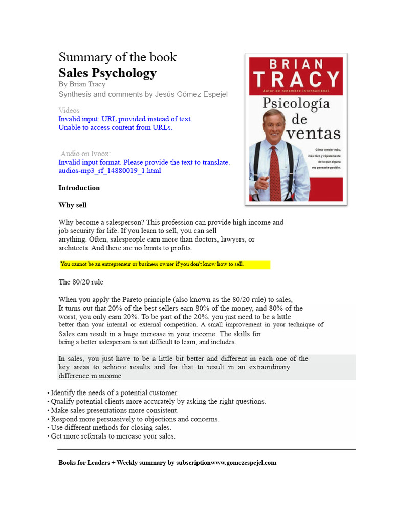 Sales Psychology Brian Tracy | PDF | Sales | Self Esteem