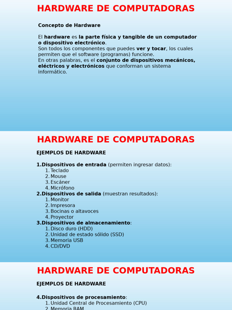 Tipos y Funciones del Hardware de Computadoras | PDF | Hardware de la ...