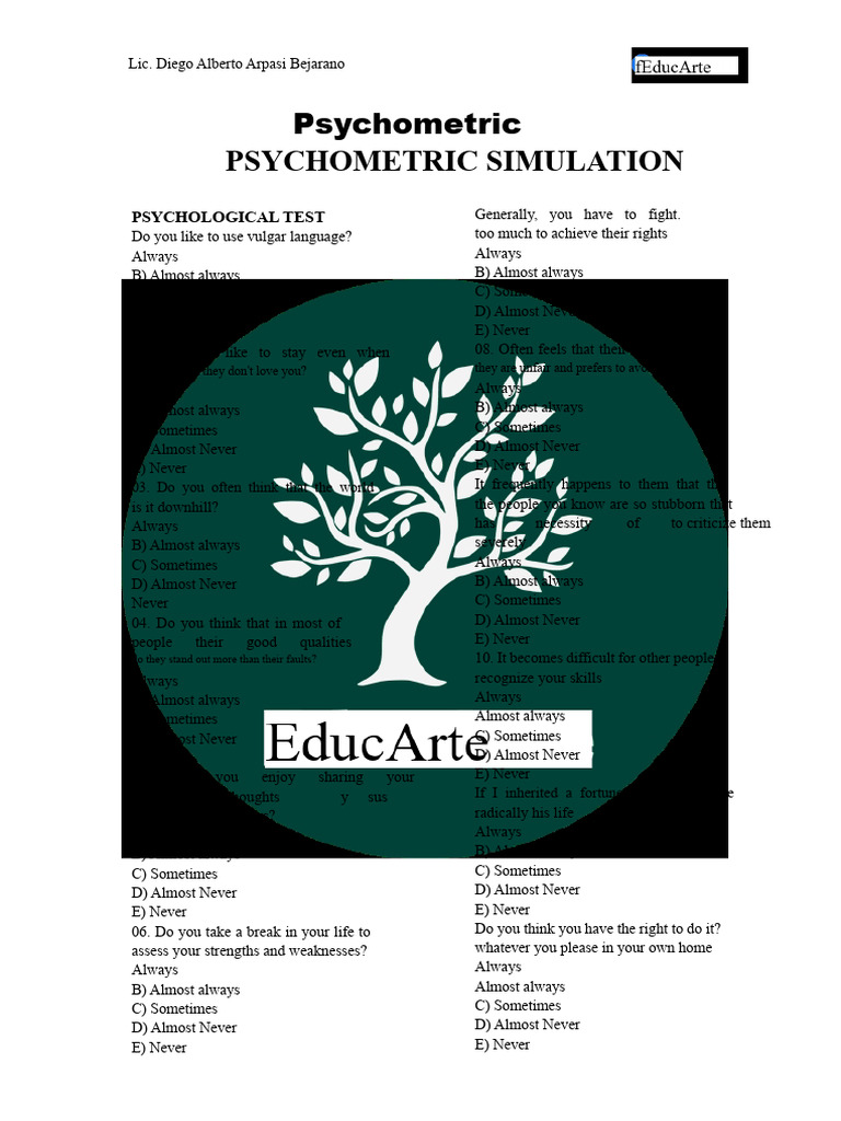 Psychometric Test Simulation Guide | PDF | Psychometrics | Psychology