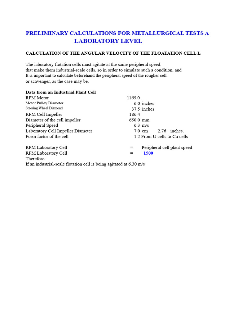 Calculations Speed Laboratory Flotation Cell | PDF
