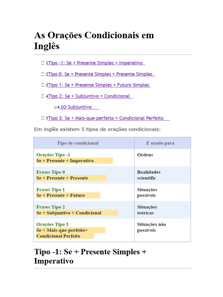 Tipos de Orações Condicionais em Inglês | PDF | Linguística | Famílias ...