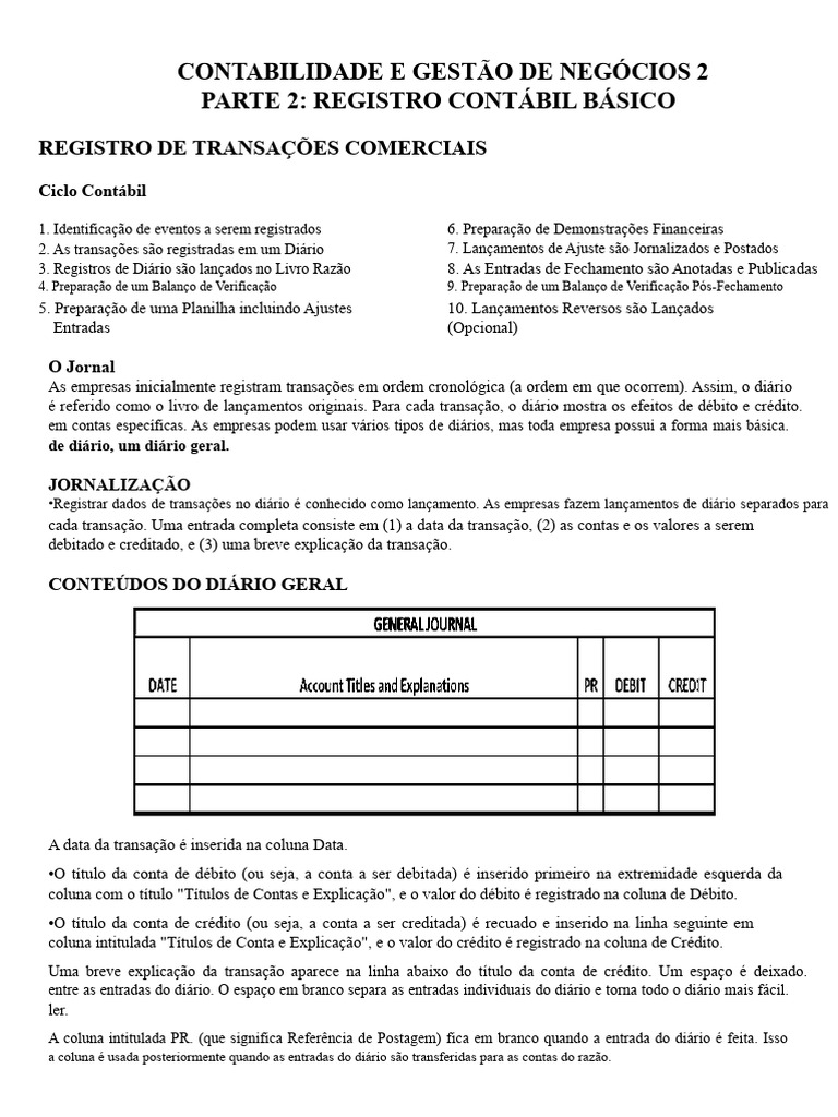 Registro Contábil e Ciclo Financeiro | PDF | Contabilidade | Economia ...