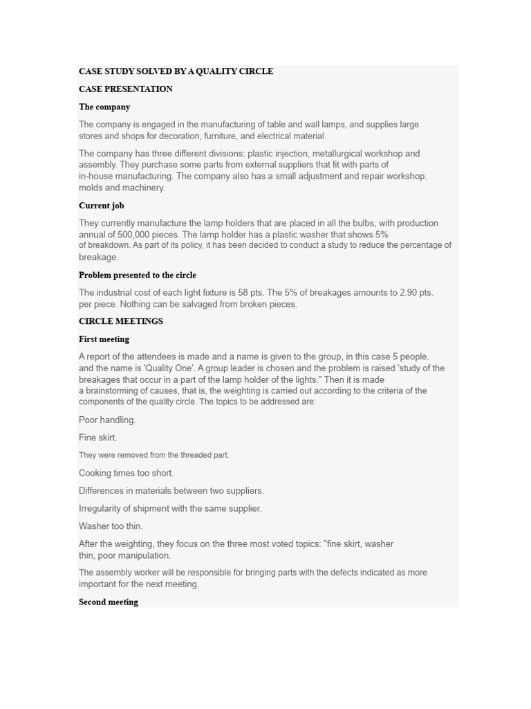 Quality Circle Case Study on Lamp Breakage | PDF