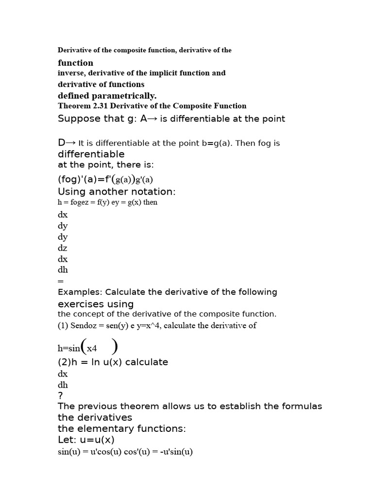 Derivatives: Composite, Implicit, Parametric | PDF | Derivative ...