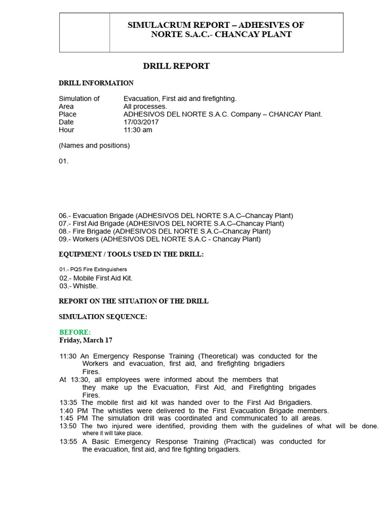 Drill Report Template | PDF | Firefighter | Firefighting