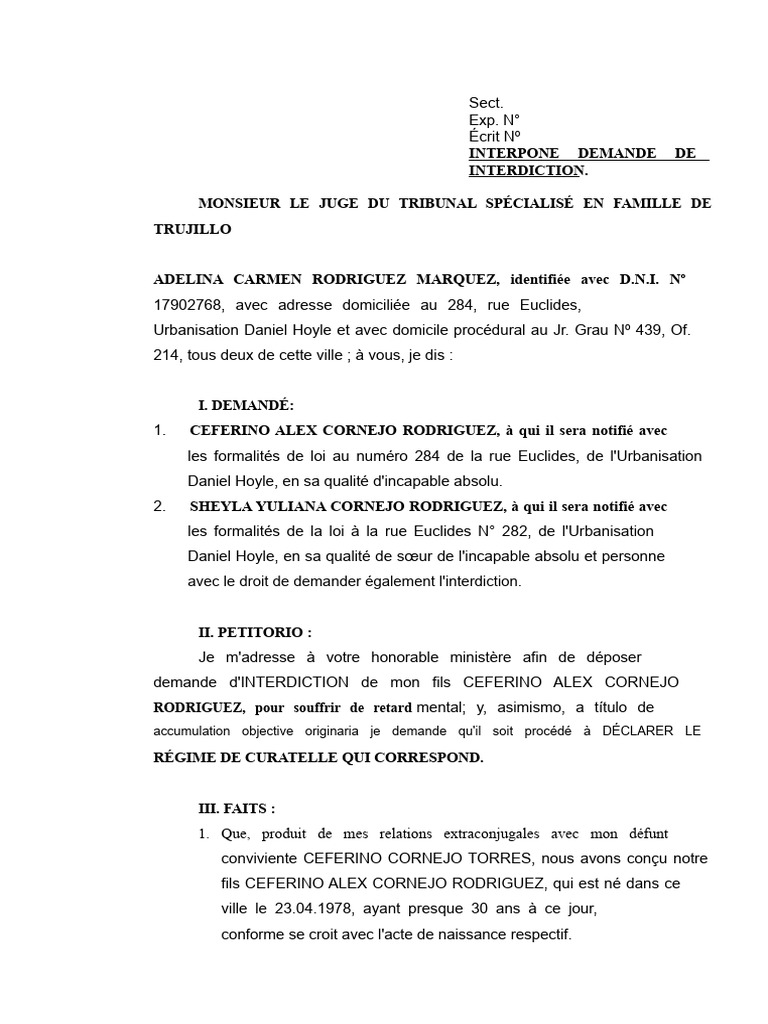 Demande d'interdiction pour incapacité mentale | PDF | Certificat de ...