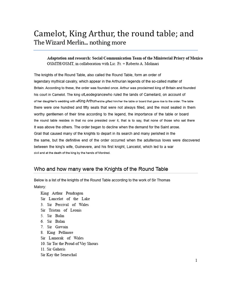 The Knights of The Round Table | PDF | King Arthur | Merlin