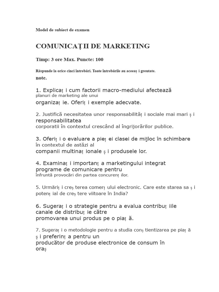 Model de Examen | PDF