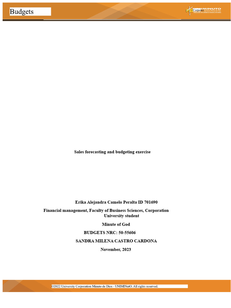 Sales Forecasting and Budget Exercise | PDF | Forecasting | Budget