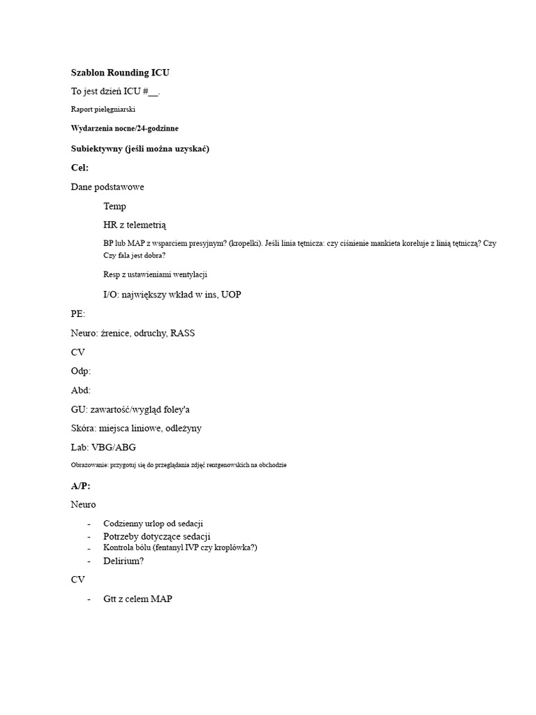 ICU-Rounding-Template - V.-Strona Internetowa | PDF