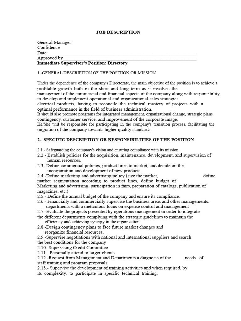 General Manager Job Description | PDF | Regulatory Compliance | Human ...