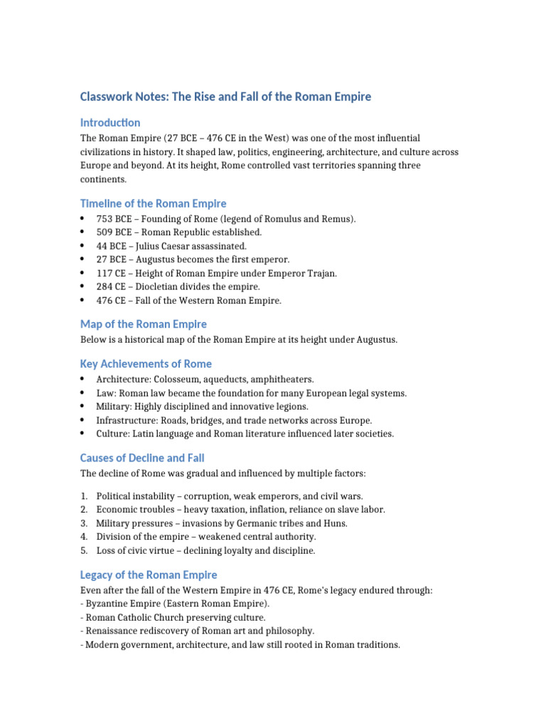 Roman Empire Classwork Notes | PDF