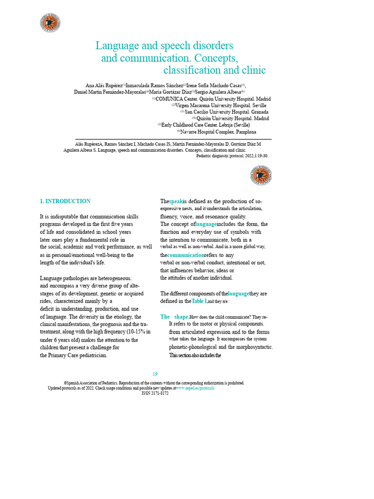 Language and Speech Disorders and Communication. Concepts | PDF ...
