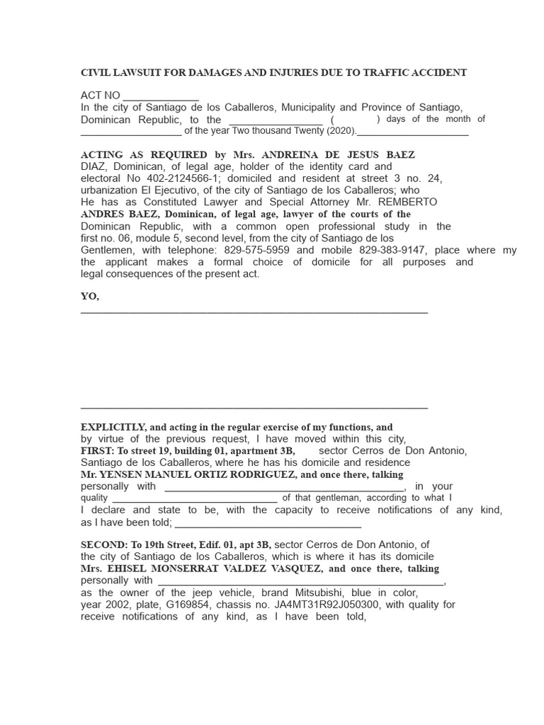 CIVIL LAWSUIT Andreiana Accident | PDF | Damages | Common Law