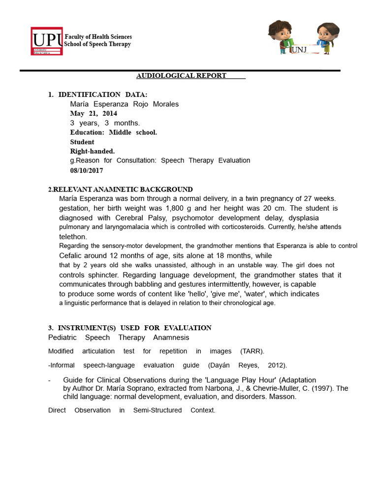 Audiological Report for Speech Therapy Evaluation | PDF | Speech ...