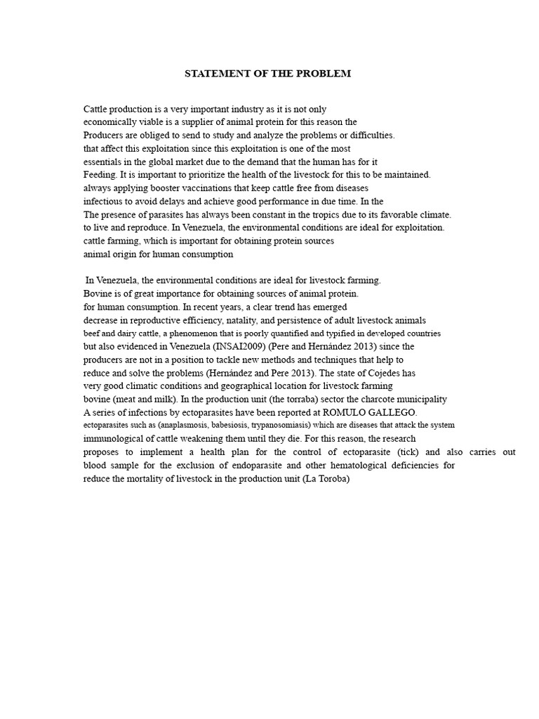 Statement of The Problem (Iutemar-Animal Science) | PDF | Parasitism ...