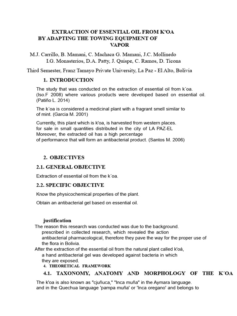 K Oa Protocol | PDF | Essential Oil | Distillation