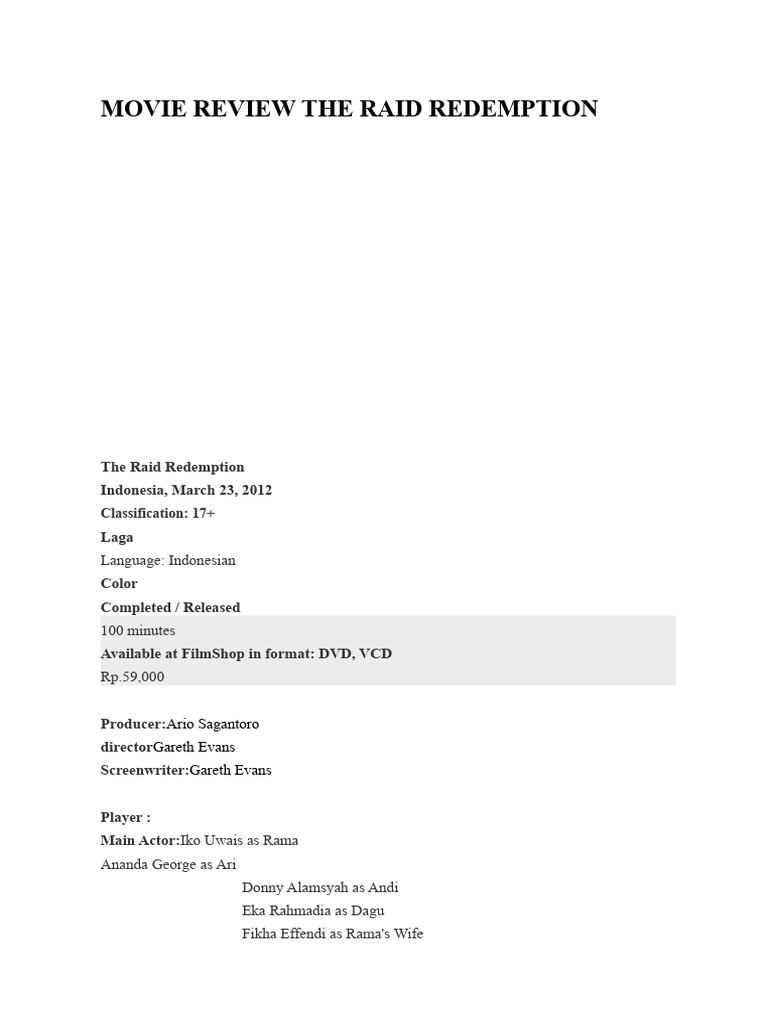 MOVIE REVIEW THE RAID REDEMPTION PDF