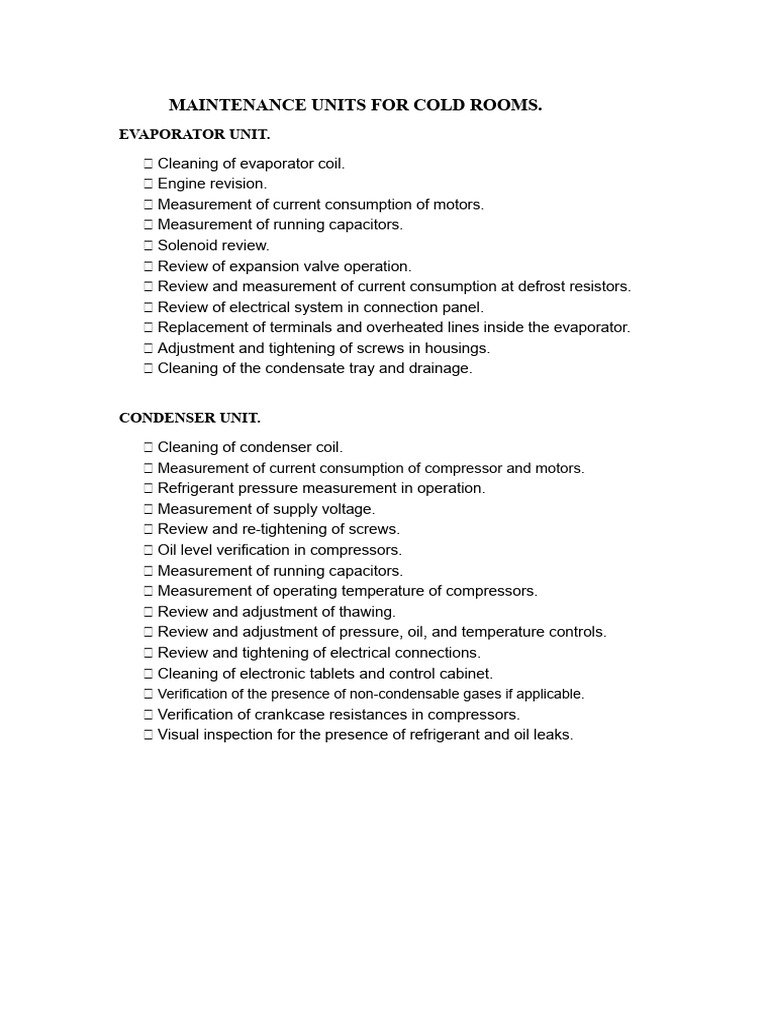 Cold Room Maintenance Routines | PDF