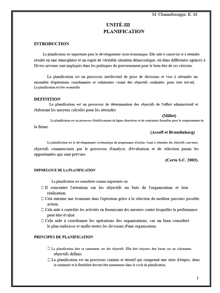 Importance et principes de la planification | PDF | Planification | Budget
