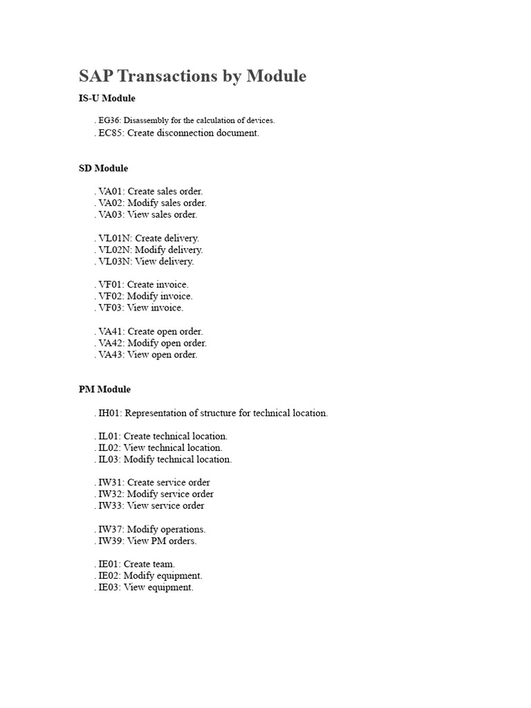 SAP Transaction Codes by Module | PDF | Invoice | Receipt