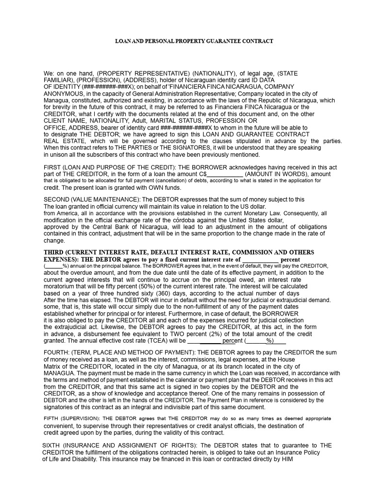 Loan and Pledge Agreement - NICARAGUA | PDF | Debt | Interest