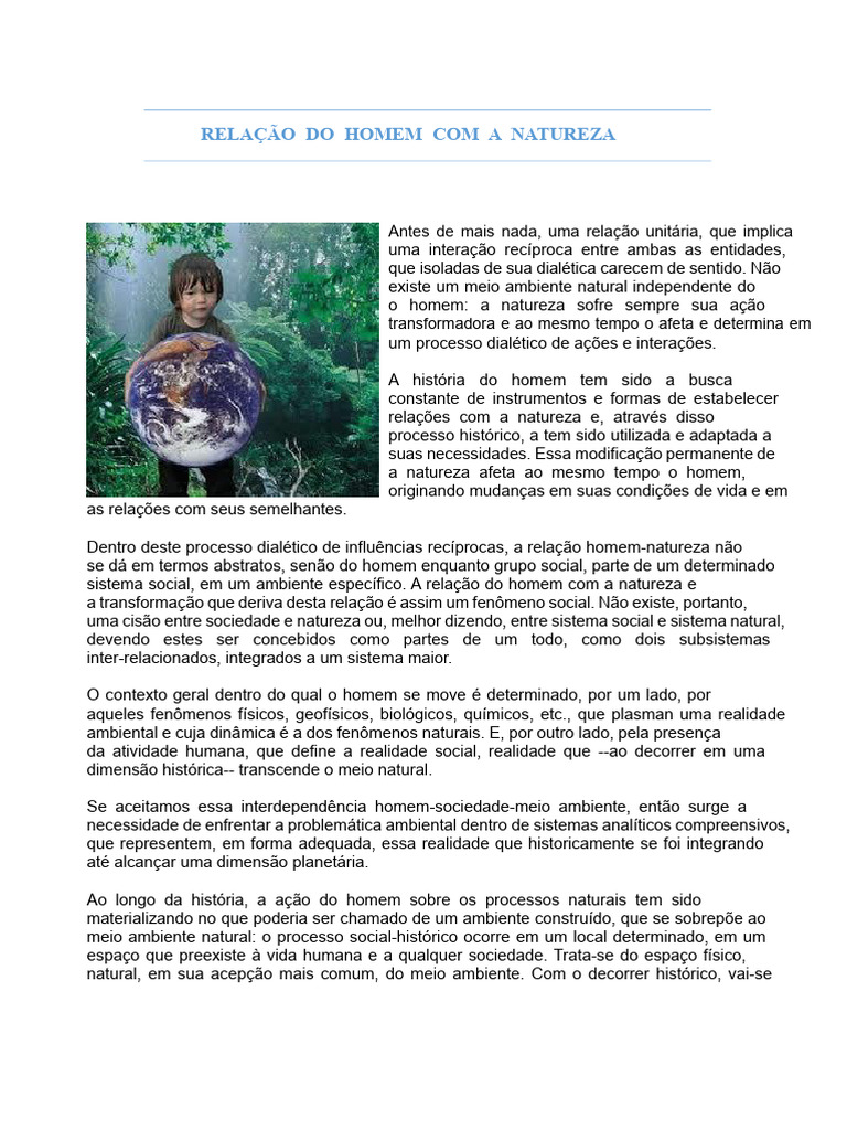 Relação do Homem com a Natureza | PDF | Aquecimento global e mudança ...