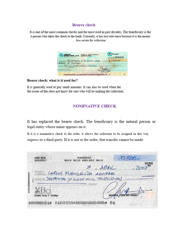 Types of Checks | PDF | Cheque | Banks