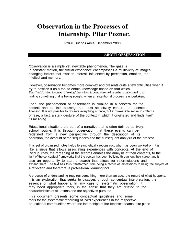 Pozner. The Observation in Internship Processes | PDF | Narration ...