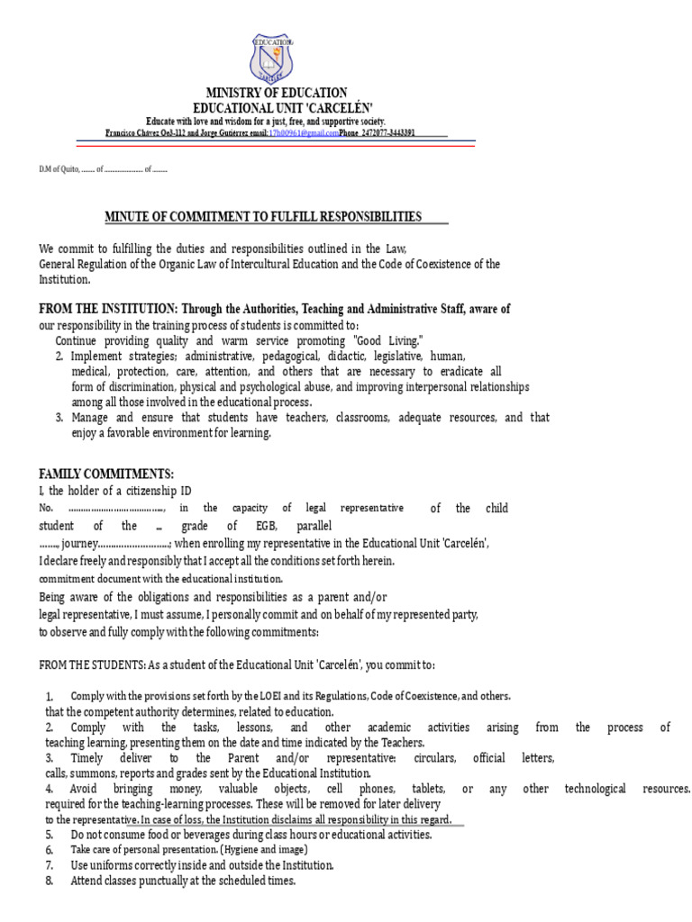 Commitment Agreement for Carcelén School | PDF | Justice | Crime & Violence
