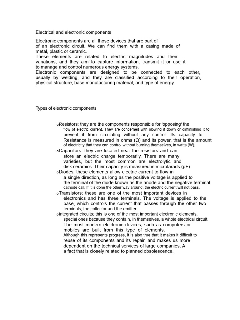 Types of Electronic Components Explained | PDF | Electronics | Electric ...
