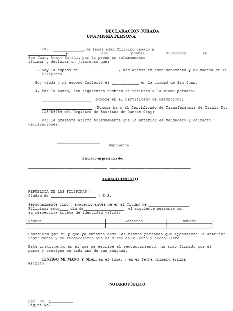 Declaración Jurada de Identidad Filipina | PDF