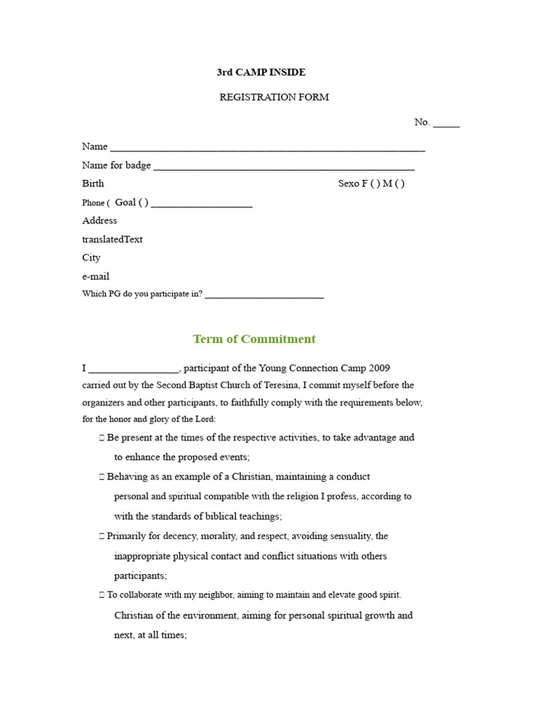 Registration Form CAMP | PDF