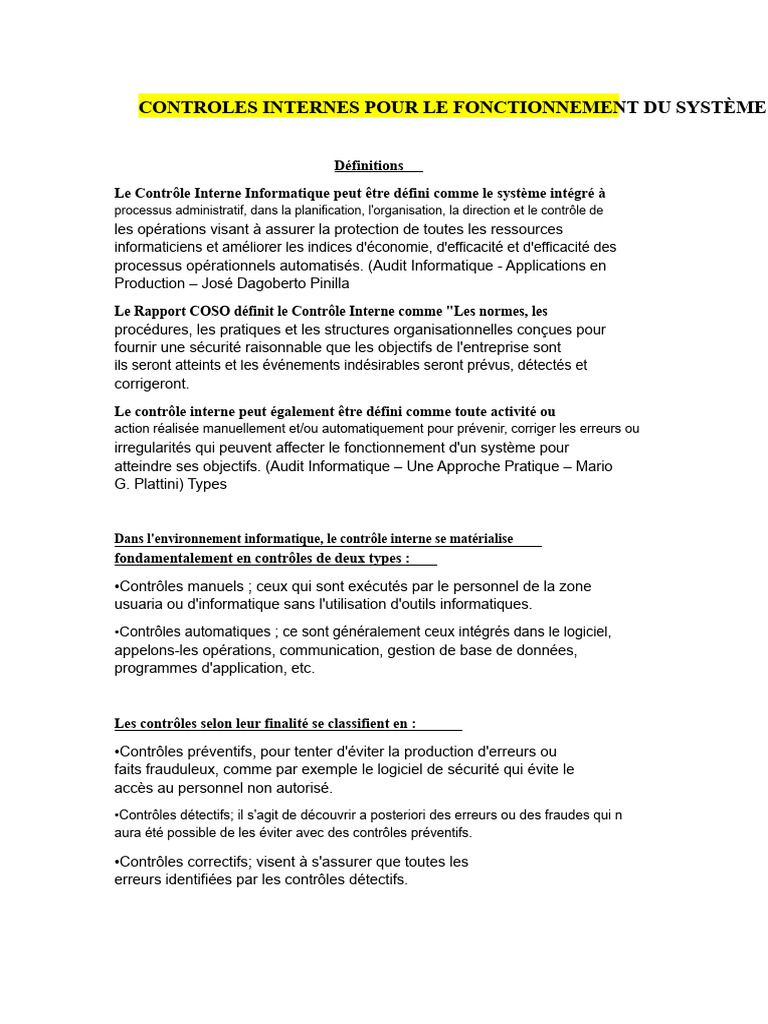 Contrôle Interne Informatique : Guide Complet | PDF | Informatique ...