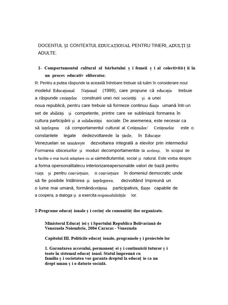 Docentul Și Contextul Educațional Pentru Tineri, Adulți Și Adulte | PDF
