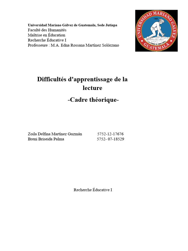Difficultés d'apprentissage de la lecture | PDF | Apprentissage ...