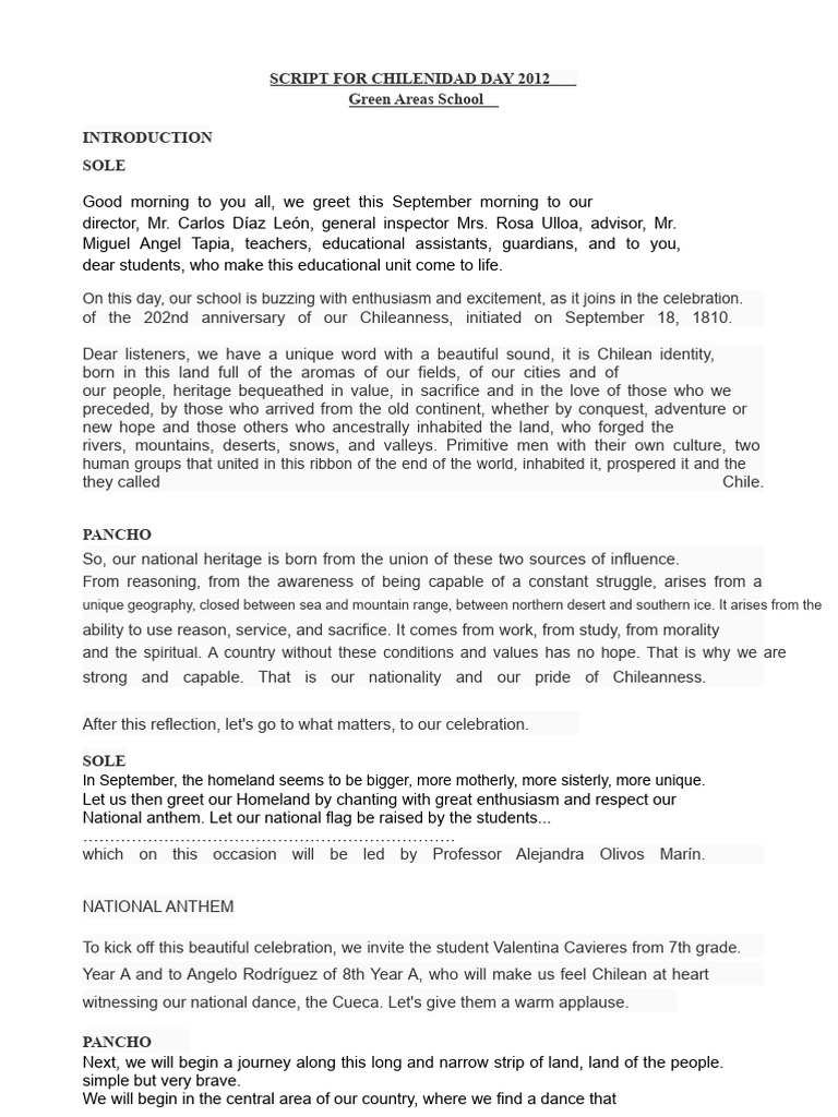 Chilenidad Day 2012 Celebration Script | PDF | Dances | Chile
