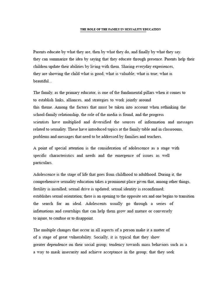Family's Role in Sexuality Education | PDF | Sex Education | Adolescence