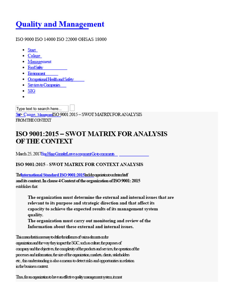 SWOT Analysis for ISO 9001:2015 | PDF | Swot Analysis | Business