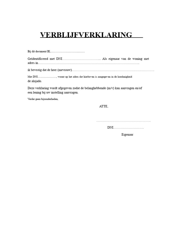 Verblijfsverklaring | PDF