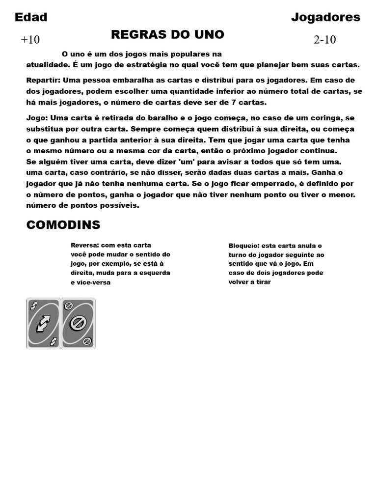 Regras do Jogo Uno Explicadas | PDF