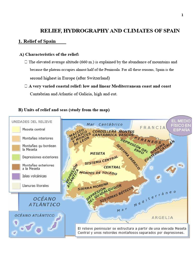 Spain's Relief, Rivers, and Climates Overview | PDF | River | Spain