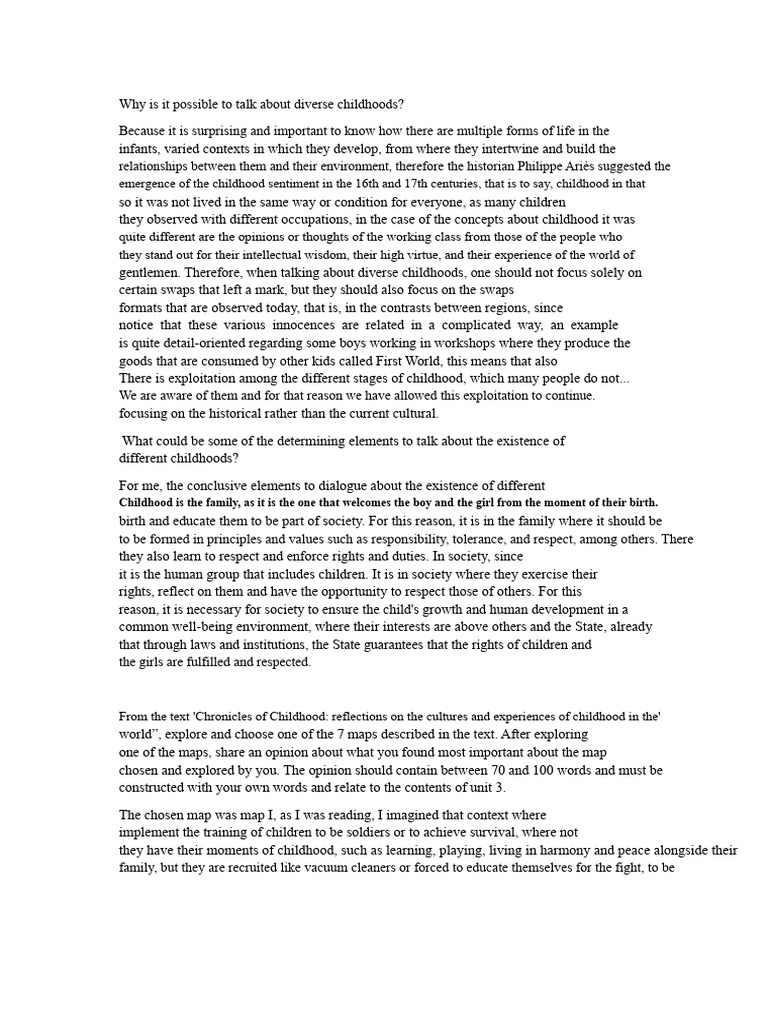 Why It Is Possible To Talk About Different Childhoods | PDF ...