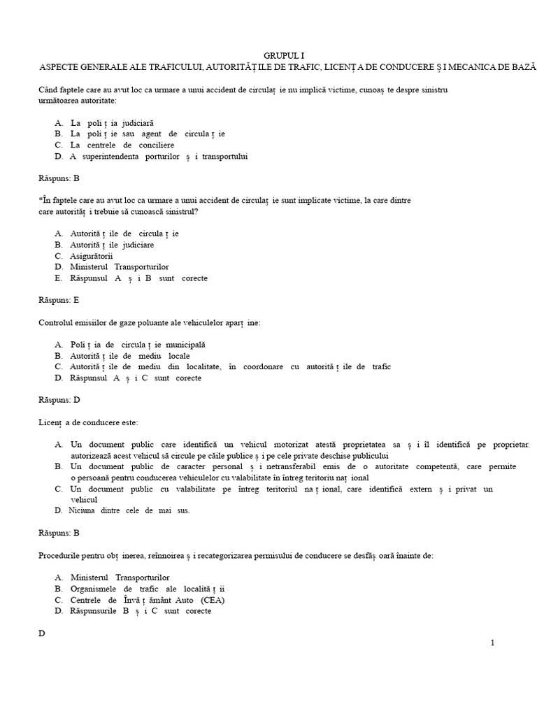 Chestionar Codul Rutier | PDF