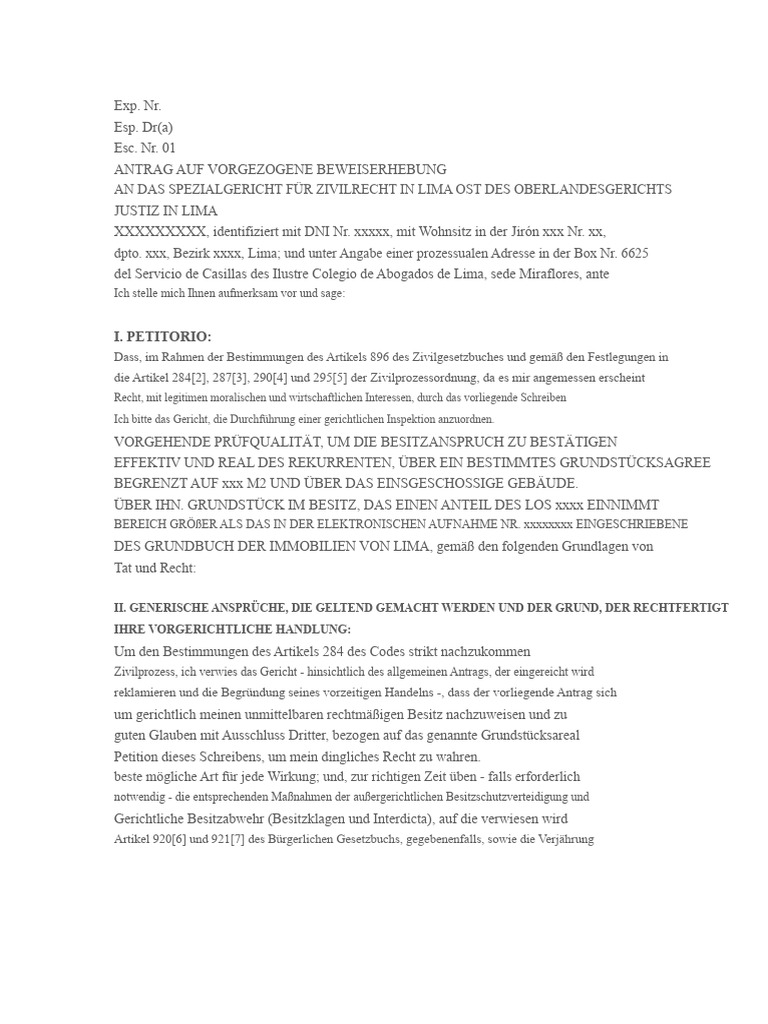 Musterantrag Auf Vorweggenommene Beweisaufnahme | PDF